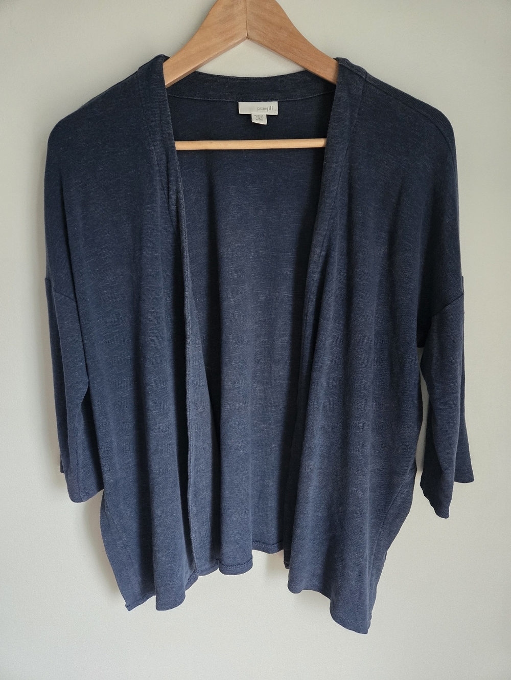 PURE JILL Navy Open-Front Lightweight Knit Open Cardigan